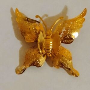 Gold Filigree Butterfly Brooch with Openwork Design